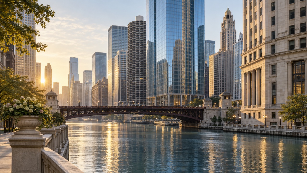 Illustrative Chicago riverfront architecture