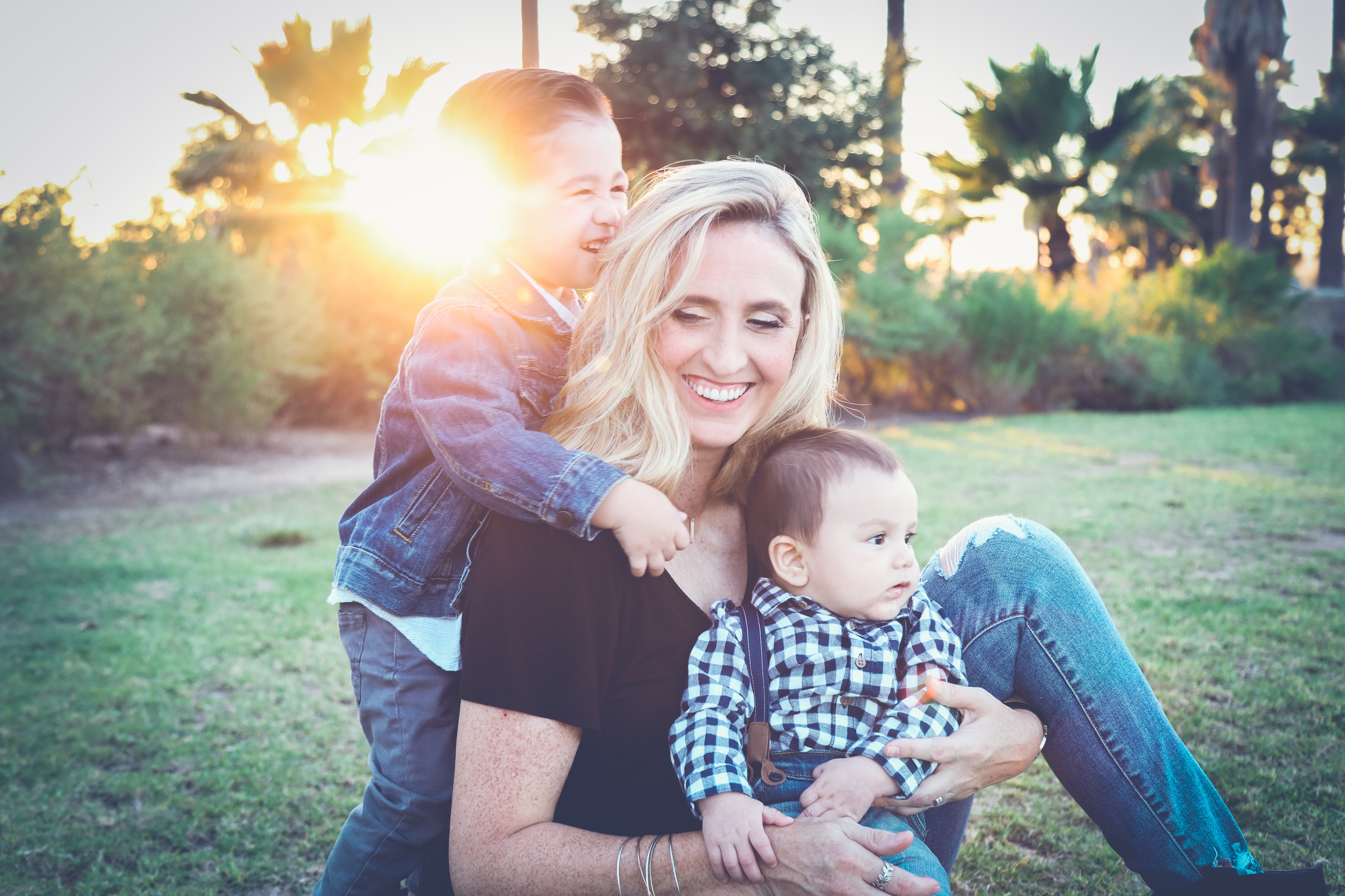 mother and childen playing outside